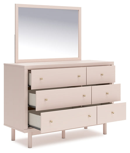 Wistenpine Twin Upholstered Panel Headboard with Mirrored Dresser