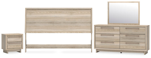 Hasbrick King Panel Headboard with Mirrored Dresser and Nightstand